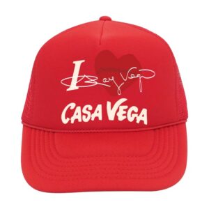 Casa Vega Store Merch I Love Cv Red Trucker Hat