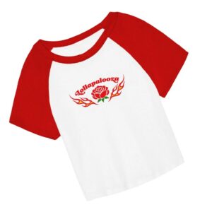 Lollapalooza Store Merch Women's Rose And Flame Baby Tee
